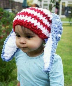 Online American Store Kids Clothing 0 To 3m Newborn 4th July Baby Bunny Hat, Baby Shower Gift Crochet Baby Hat, Bunny Ears Red White Blue Star American Flag Hat Crochet Hat