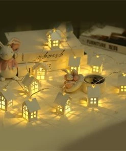 AppleParty Store 1.5M 10pcs LED Christmas Tree House Style Fairy Light Led String Wedding Natal Garland New Year Christmas Decorations For Home