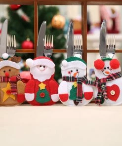 Common Truth 1 PC Santa Claus Snowman Elk Style Utensil Knives Forks Holder Cutlery Bag Pouch Christmas New Year Decor Tableware Supplies Christmas Home Decor