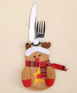 Common Truth 1 PC Santa Claus Snowman Elk Style Utensil Knives Forks Holder Cutlery Bag Pouch Christmas New Year Decor Tableware Supplies Christmas Home Decor