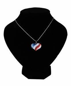 C-harm Girl Store 1 Pcs Fashion Cute USA Flag Necklace Enamel Heart Star Pendant Necklace For Women 4Th Of July Independence Day Crystal Jewelry