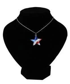 C-harm Girl Store 1 Pcs Fashion Cute USA Flag Necklace Enamel Heart Star Pendant Necklace For Women 4Th Of July Independence Day Crystal Jewelry