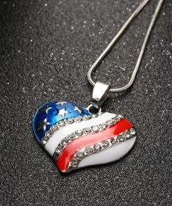 C-harm Girl Store 1 Pcs Fashion Cute USA Flag Necklace Enamel Heart Star Pendant Necklace For Women 4Th Of July Independence Day Crystal Jewelry