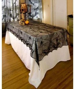 Happiness Life Store Halloween Decorations 1 Pcs Lace Black Spider Web Halloween Tablecloth Tablecover Rectangle 240*120 Cm Halloween Decoration Decor Props
