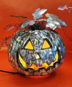 The American Store Holographic Steampunk Lighted Pumpkin Made Up Of Grunge Riveted Metal For Interior Decoration Halloween Decorations
