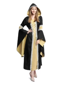 The American Store Medieval Dress Robe Women Renaissance Dress Princess Queen Costume Velvet Court Maid Halloween Costume Vintage Hooded Gown Halloween Costumes