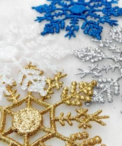 Key123 Christmas Decorations 12Pcs 10cm Gold Powder Snowflake For Xmas Charming White Christmas Tree Decor Xmas Party Holiday Christmas Ornaments Home Decor
