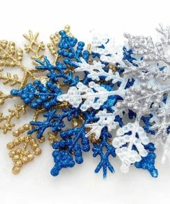 Key123 Christmas Decorations 12Pcs 10cm Gold Powder Snowflake For Xmas Charming White Christmas Tree Decor Xmas Party Holiday Christmas Ornaments Home Decor