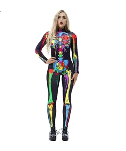 The American Store 2018 New Women Sexy Bodysuits Halloween Costumes For Women 3D Skull Rose Printing Jumpsuits Punky Back Zipper Macacao Feminino