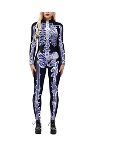 The American Store 2018 New Women Sexy Bodysuits Halloween Costumes For Women 3D Skull Rose Printing Jumpsuits Punky Back Zipper Macacao Feminino