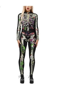 The American Store 2018 New Women Sexy Bodysuits Halloween Costumes For Women 3D Skull Rose Printing Jumpsuits Punky Back Zipper Macacao Feminino