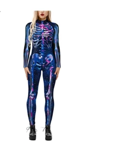 The American Store 2018 New Women Sexy Bodysuits Halloween Costumes For Women 3D Skull Rose Printing Jumpsuits Punky Back Zipper Macacao Feminino
