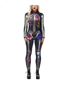 The American Store 2018 New Women Sexy Bodysuits Halloween Costumes For Women 3D Skull Rose Printing Jumpsuits Punky Back Zipper Macacao Feminino