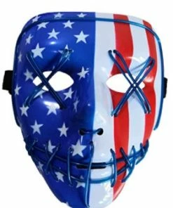 Onlineamericanstore Halloween Mask Light Up Masks Stitched American Flag 4th Edition LED Lighted Costume Mask (EDM, Rave, Party, DJ, Halloween, Costume, Movie)