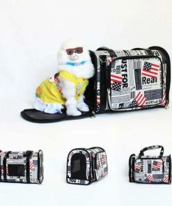 Petood Store American Black Pet Dog Carrier Tote Small Dog Airline Approved Travel Carrier Handbag With Newspaper Printing Wholesale Pets