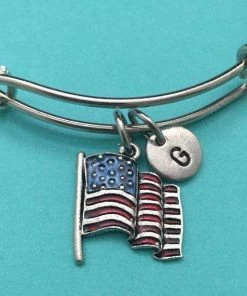 Toodaughters American Flag Bangle, American Flag Charm Bracelet, Expandable Bangle, Charm Bangle, Personalized Bracelet, Initial Bracelet, Monogram Accessories