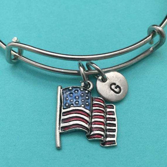 Toodaughters American Flag Bangle, American Flag Charm Bracelet, Expandable Bangle, Charm Bangle, Personalized Bracelet, Initial Bracelet, Monogram Accessories 3 Toodaughters American Flag Bangle, American Flag Charm Bracelet, Expandable Bangle, Charm Bangle, Personalized Bracelet, Initial Bracelet, Monogram Accessories