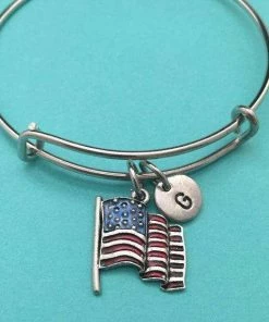 Toodaughters American Flag Bangle, American Flag Charm Bracelet, Expandable Bangle, Charm Bangle, Personalized Bracelet, Initial Bracelet, Monogram Accessories