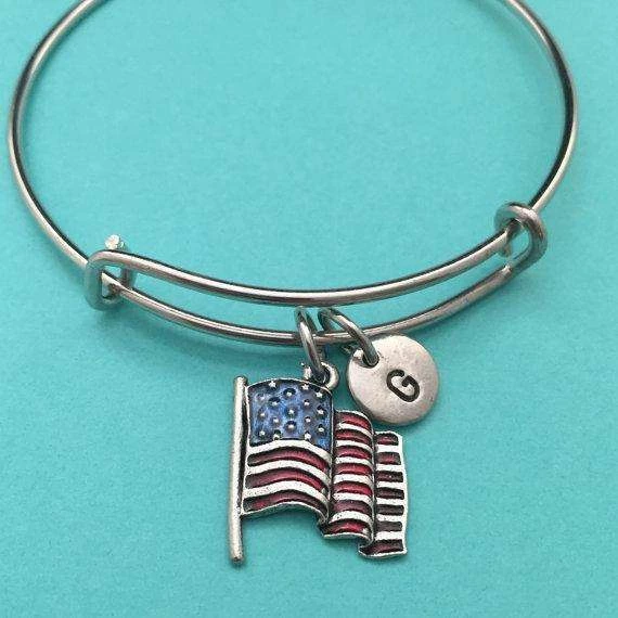 Toodaughters American Flag Bangle, American Flag Charm Bracelet, Expandable Bangle, Charm Bangle, Personalized Bracelet, Initial Bracelet, Monogram Accessories 4 Toodaughters American Flag Bangle, American Flag Charm Bracelet, Expandable Bangle, Charm Bangle, Personalized Bracelet, Initial Bracelet, Monogram Accessories