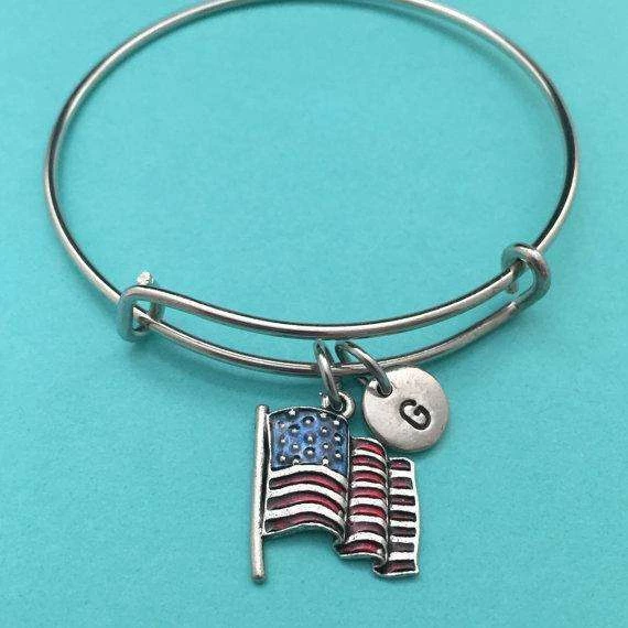 Toodaughters American Flag Bangle, American Flag Charm Bracelet, Expandable Bangle, Charm Bangle, Personalized Bracelet, Initial Bracelet, Monogram Accessories 5 Toodaughters American Flag Bangle, American Flag Charm Bracelet, Expandable Bangle, Charm Bangle, Personalized Bracelet, Initial Bracelet, Monogram Accessories