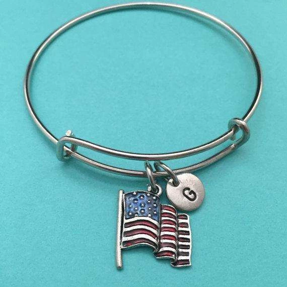Toodaughters American Flag Bangle, American Flag Charm Bracelet, Expandable Bangle, Charm Bangle, Personalized Bracelet, Initial Bracelet, Monogram Accessories 6 Toodaughters American Flag Bangle, American Flag Charm Bracelet, Expandable Bangle, Charm Bangle, Personalized Bracelet, Initial Bracelet, Monogram Accessories