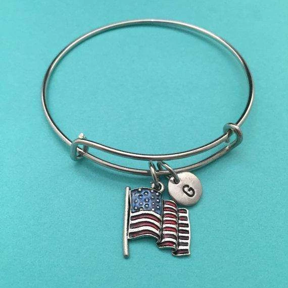 Toodaughters American Flag Bangle, American Flag Charm Bracelet, Expandable Bangle, Charm Bangle, Personalized Bracelet, Initial Bracelet, Monogram Accessories 7 Toodaughters American Flag Bangle, American Flag Charm Bracelet, Expandable Bangle, Charm Bangle, Personalized Bracelet, Initial Bracelet, Monogram Accessories