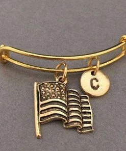 Toodaughters American Flag Bangle, American Flag Charm Bracelet, Expandable Bangle, Charm Bangle, Personalized Bracelet, Initial Bracelet, Monogram Accessories