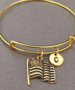 Toodaughters American Flag Bangle, American Flag Charm Bracelet, Expandable Bangle, Charm Bangle, Personalized Bracelet, Initial Bracelet, Monogram Accessories