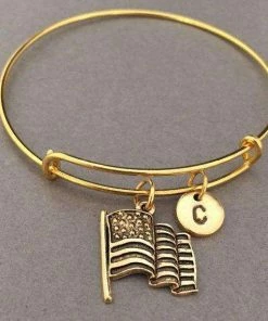 Toodaughters American Flag Bangle, American Flag Charm Bracelet, Expandable Bangle, Charm Bangle, Personalized Bracelet, Initial Bracelet, Monogram Accessories