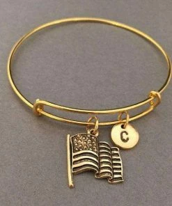 Toodaughters American Flag Bangle, American Flag Charm Bracelet, Expandable Bangle, Charm Bangle, Personalized Bracelet, Initial Bracelet, Monogram Accessories
