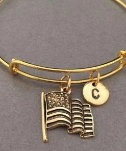 Toodaughters American Flag Bangle, American Flag Charm Bracelet, Expandable Bangle, Charm Bangle, Personalized Bracelet, Initial Bracelet, Monogram Accessories