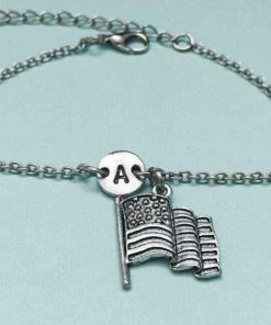 Toodaughters American Flag Charm Bracelet, American Flag Charm, Adjustable Bracelet, Personalized Bracelet, Initial Bracelet, Monogram, American Flag