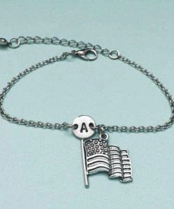 Toodaughters American Flag Charm Bracelet, American Flag Charm, Adjustable Bracelet, Personalized Bracelet, Initial Bracelet, Monogram, American Flag