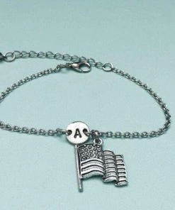 Toodaughters American Flag Charm Bracelet, American Flag Charm, Adjustable Bracelet, Personalized Bracelet, Initial Bracelet, Monogram, American Flag