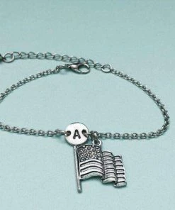 Toodaughters American Flag Charm Bracelet, American Flag Charm, Adjustable Bracelet, Personalized Bracelet, Initial Bracelet, Monogram, American Flag