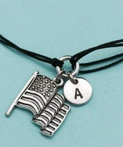 Toodaughters Accessories American Flag Cord Bracelet, American Flag Charm Bracelet, Adjustable Bracelet, Charm Bracelet, Personalized, Initial, Monogram