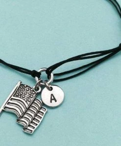 Toodaughters Accessories American Flag Cord Bracelet, American Flag Charm Bracelet, Adjustable Bracelet, Charm Bracelet, Personalized, Initial, Monogram