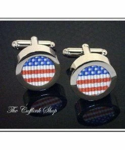 TheCufflinkShop AMERICAN FLAG CUFFLINKS - Woven American Flag Accents - Perfect Birthday Or Anniversary Gift - Silver Cufflink Box Included In Price (3a2) Clothing Accessories