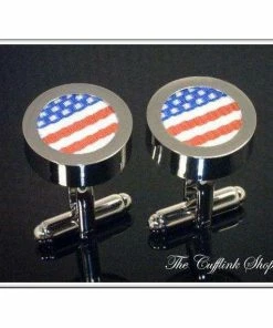 TheCufflinkShop AMERICAN FLAG CUFFLINKS - Woven American Flag Accents - Perfect Birthday Or Anniversary Gift - Silver Cufflink Box Included In Price (3a2) Clothing Accessories
