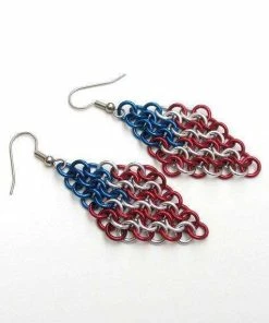 The American Store American Flag Earrings, Chainmail European 4 In 1 Weave, Red White And Blue Earrings