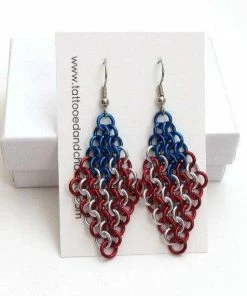 The American Store American Flag Earrings, Chainmail European 4 In 1 Weave, Red White And Blue Earrings