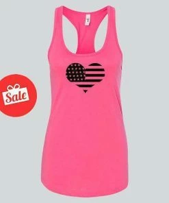 FreshOffThePressShop Women Clothing American Flag Heart Tank Top. Labor Day Flag Tank. Country Music Shirt. Fourth Of July.[C0236]