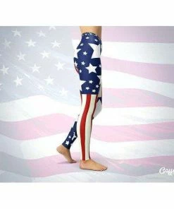 CaffeineRepublic Women Clothing American Flag Leggings | American Flag Yoga Pants | Red White And Blue Leggings | Stars And Stripes Leggings | July 4th Women Outfits