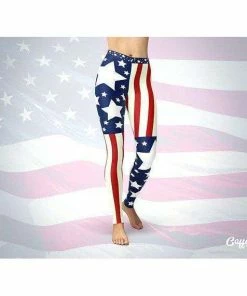 CaffeineRepublic Women Clothing American Flag Leggings | American Flag Yoga Pants | Red White And Blue Leggings | Stars And Stripes Leggings | July 4th Women Outfits