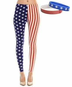 American Summer American Flag Patriotic Leggings And Bracelet Bundle Women Clothing