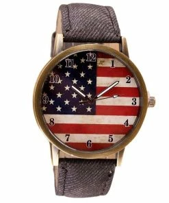 Onlineamericanstore Accessories American Flag Pattern Leather Band Analog Quartz Vogue Wrist Watches