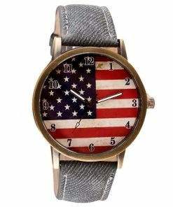 Onlineamericanstore Accessories American Flag Pattern Leather Band Analog Quartz Vogue Wrist Watches