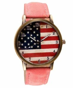 Onlineamericanstore Accessories American Flag Pattern Leather Band Analog Quartz Vogue Wrist Watches