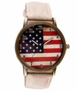 Onlineamericanstore Accessories American Flag Pattern Leather Band Analog Quartz Vogue Wrist Watches
