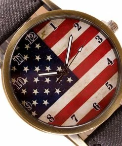 Onlineamericanstore Accessories American Flag Pattern Leather Band Analog Quartz Vogue Wrist Watches